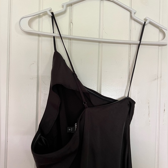 Express Black Satin Cross Back One Shoulder Slip Dress - Picture 6 of 9